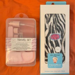 Zebra print Microfiber hair turban & skincare travel-size container set